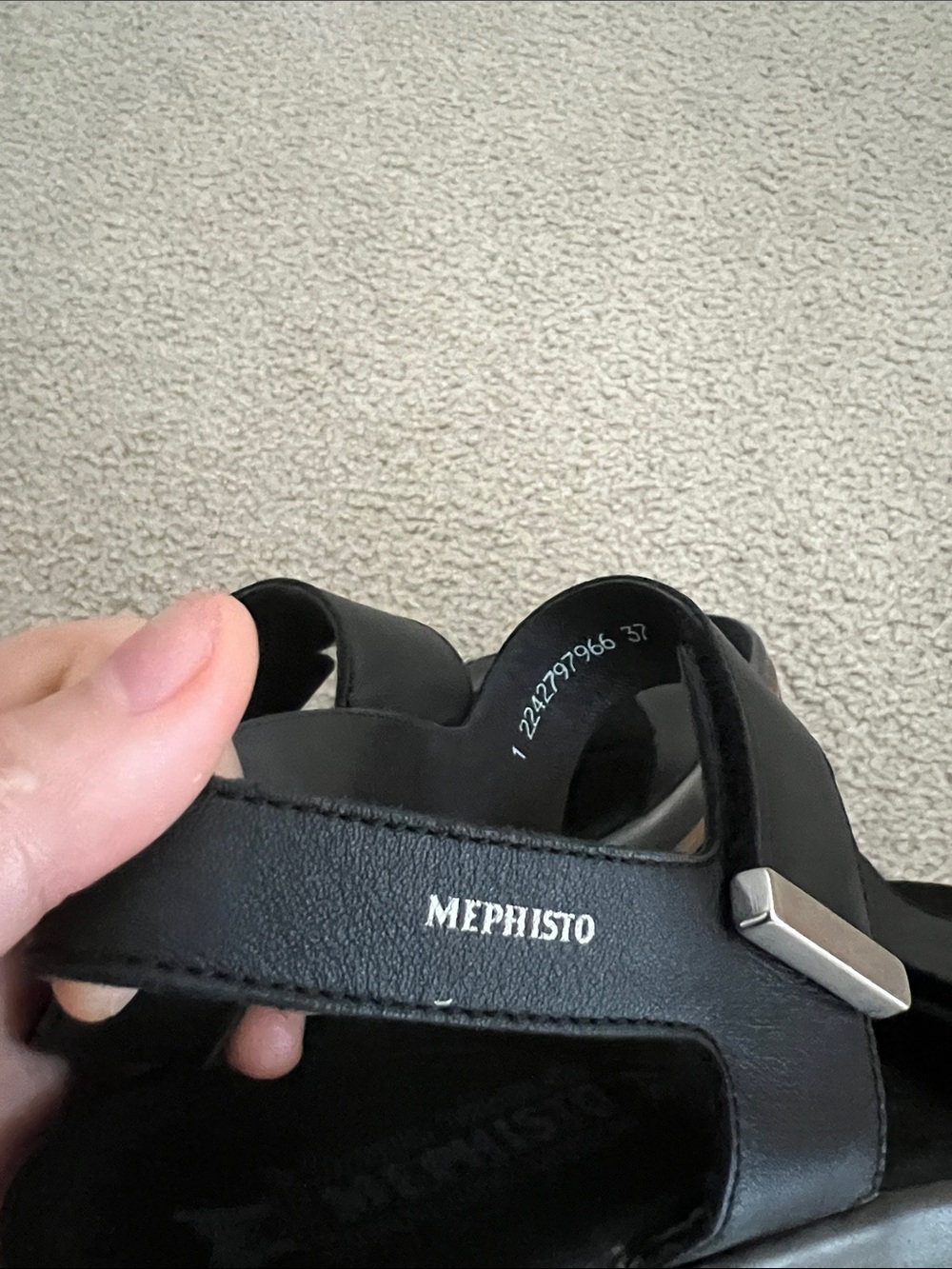Mephisto Black Leather Buckle Sling Sandals - Picture 3 of 9